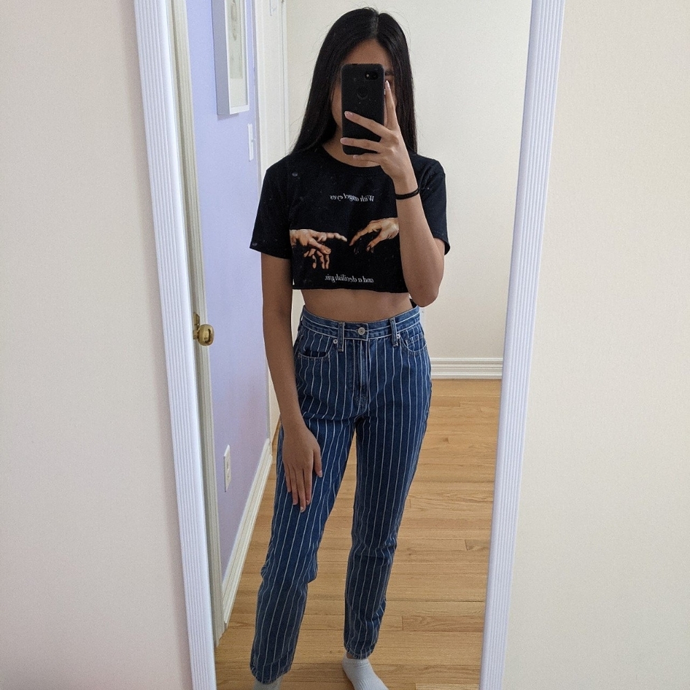 American Eagle stripped mom jeans